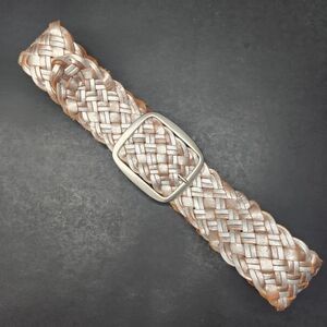 Linea Pelle belt women's M silver leather woven wide metallic solid brass artsy